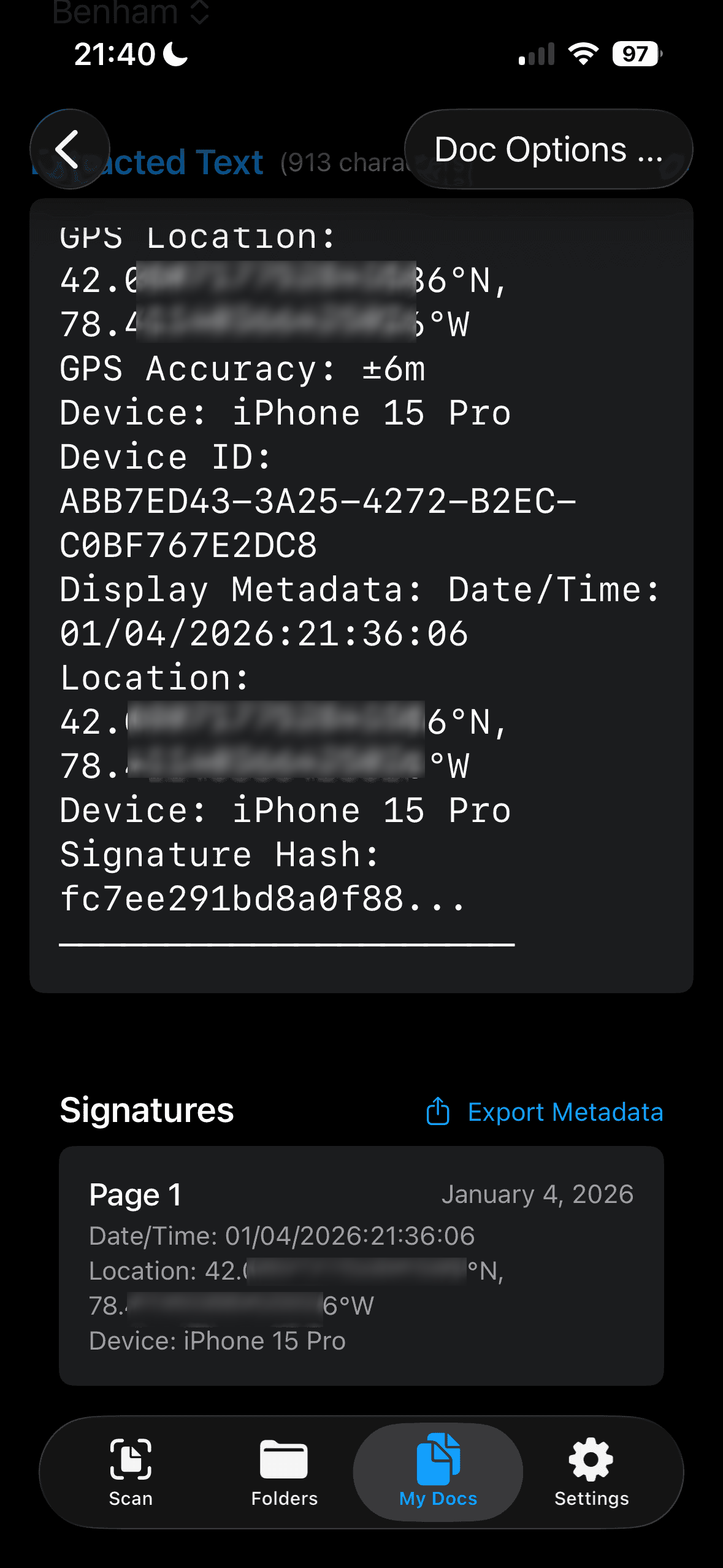 meScan digital signature capture screenshot