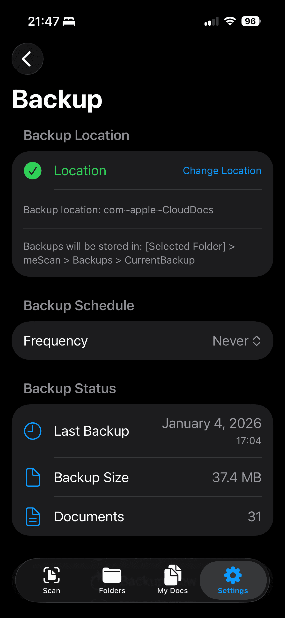 meScan GPS and timestamp metadata screenshot